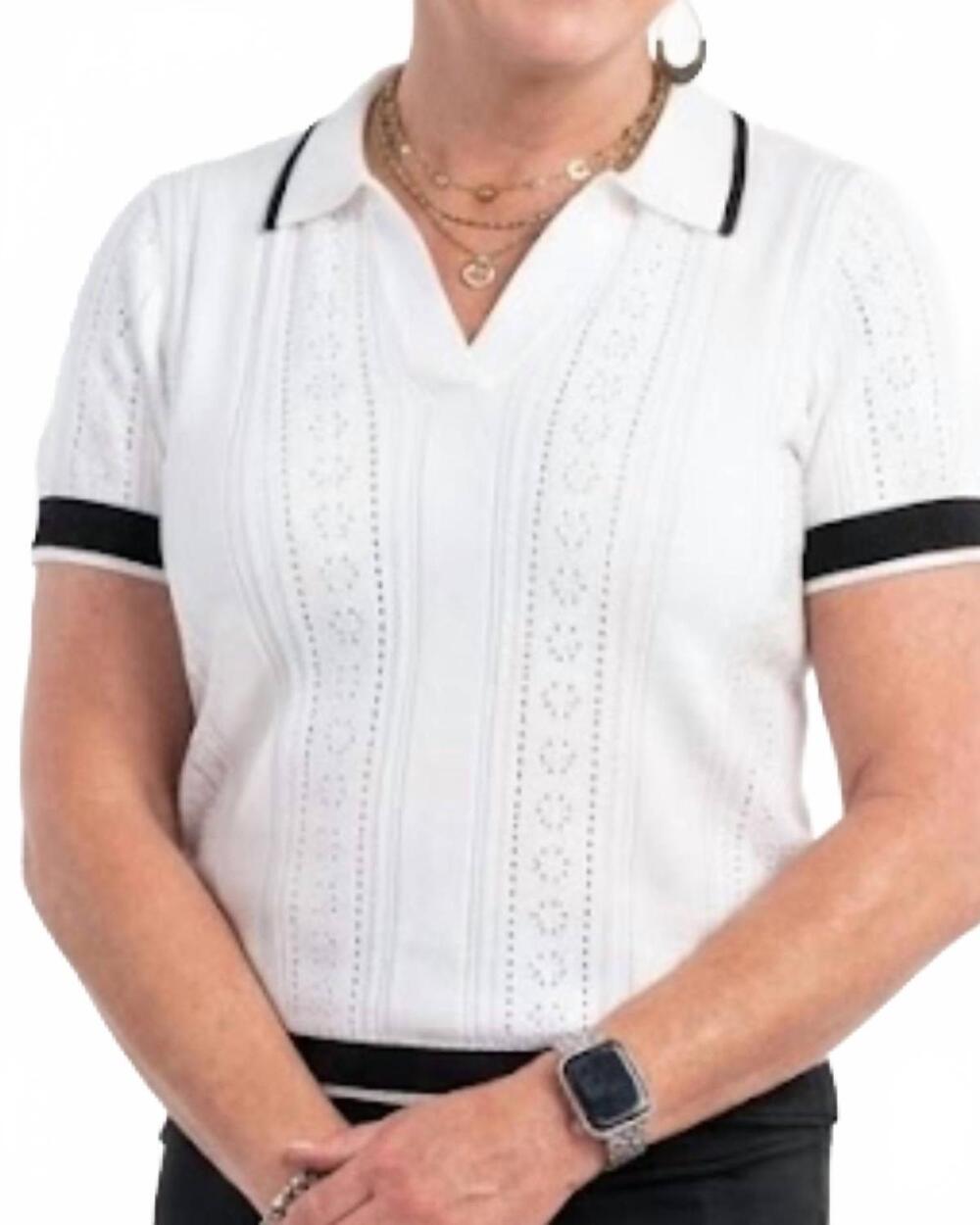 NEW TRIBAL short sleeve polo sweater with stripes detail in white
